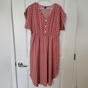SHEIN Blush Polka Dot Midi Dress